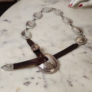 Vintage | Tony Lama Silver Plated | Brown Leather Women's Belt Sz 28" - 32"